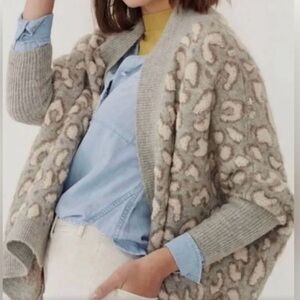 Anthropologie Akemi + Kin Louise Leopard Sweater Gray/Cream/Brown Size OS EUC